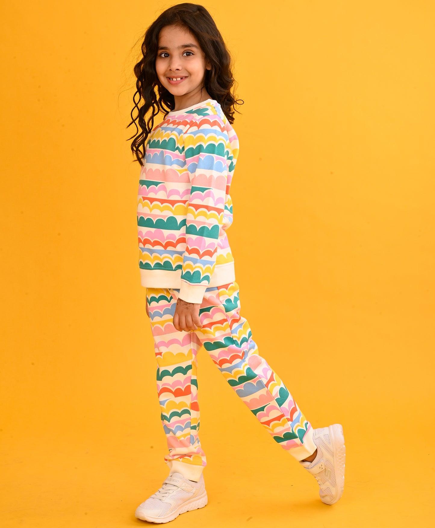 RAINBOW CLOUD GIRLS SWEATSHIRT FLEECE JOGGER SET - WHITE