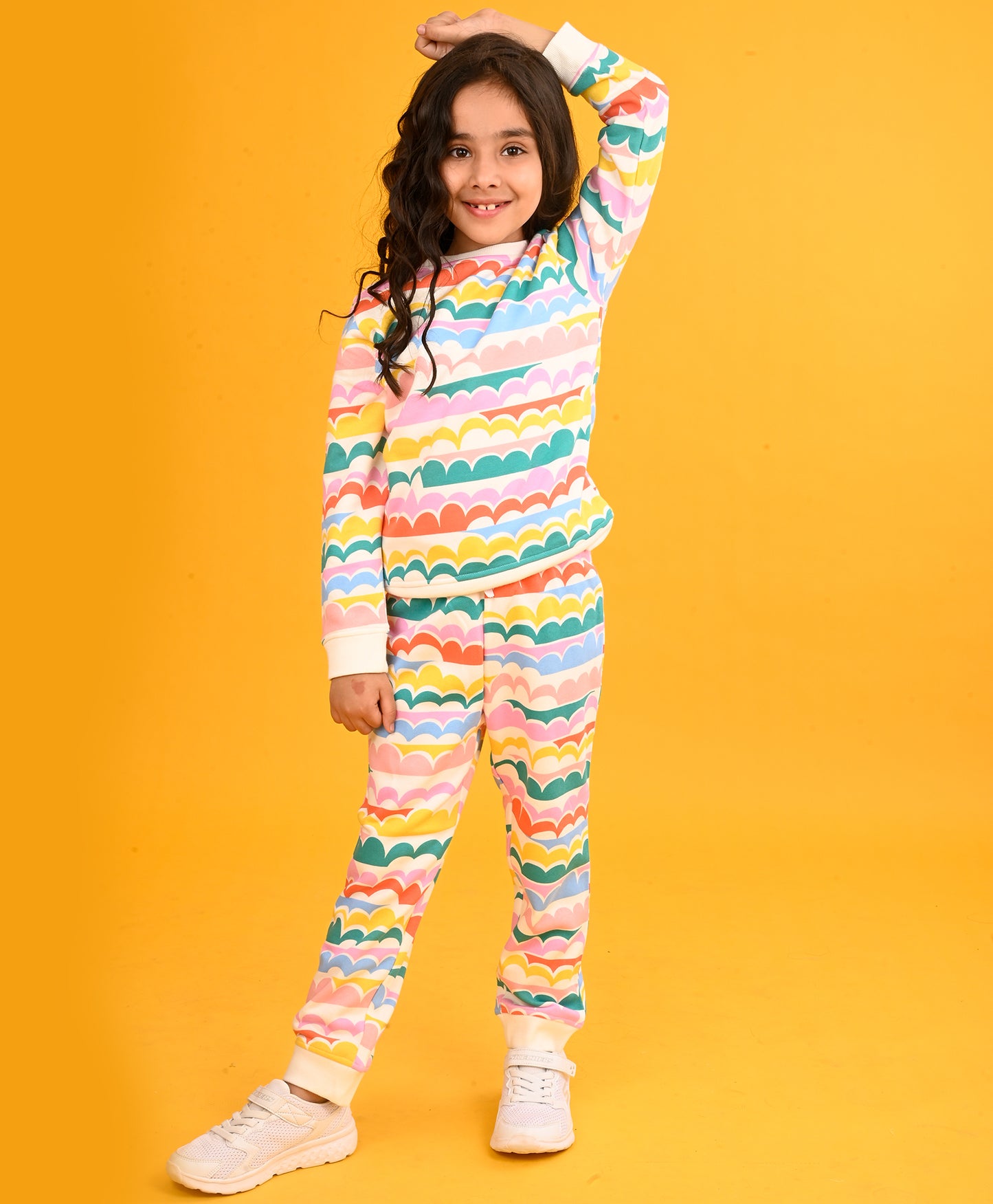 RAINBOW CLOUD GIRLS SWEATSHIRT FLEECE JOGGER SET - WHITE