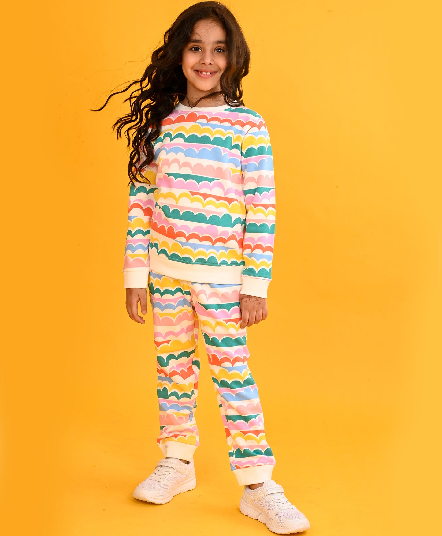 RAINBOW CLOUD GIRLS SWEATSHIRT FLEECE JOGGER SET - WHITE