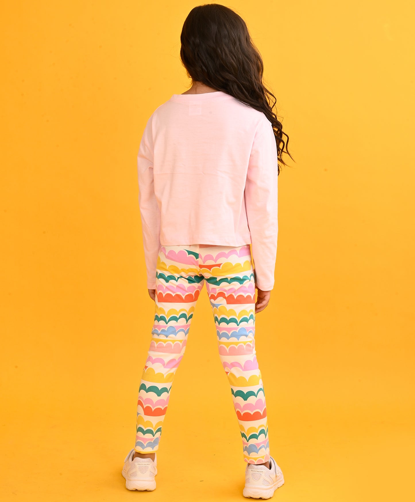 UPGRADE YOUR  LONG SLEEVES GIRLS T-SHIRT CLOUD RAINBOW LEGGING SET - PINK