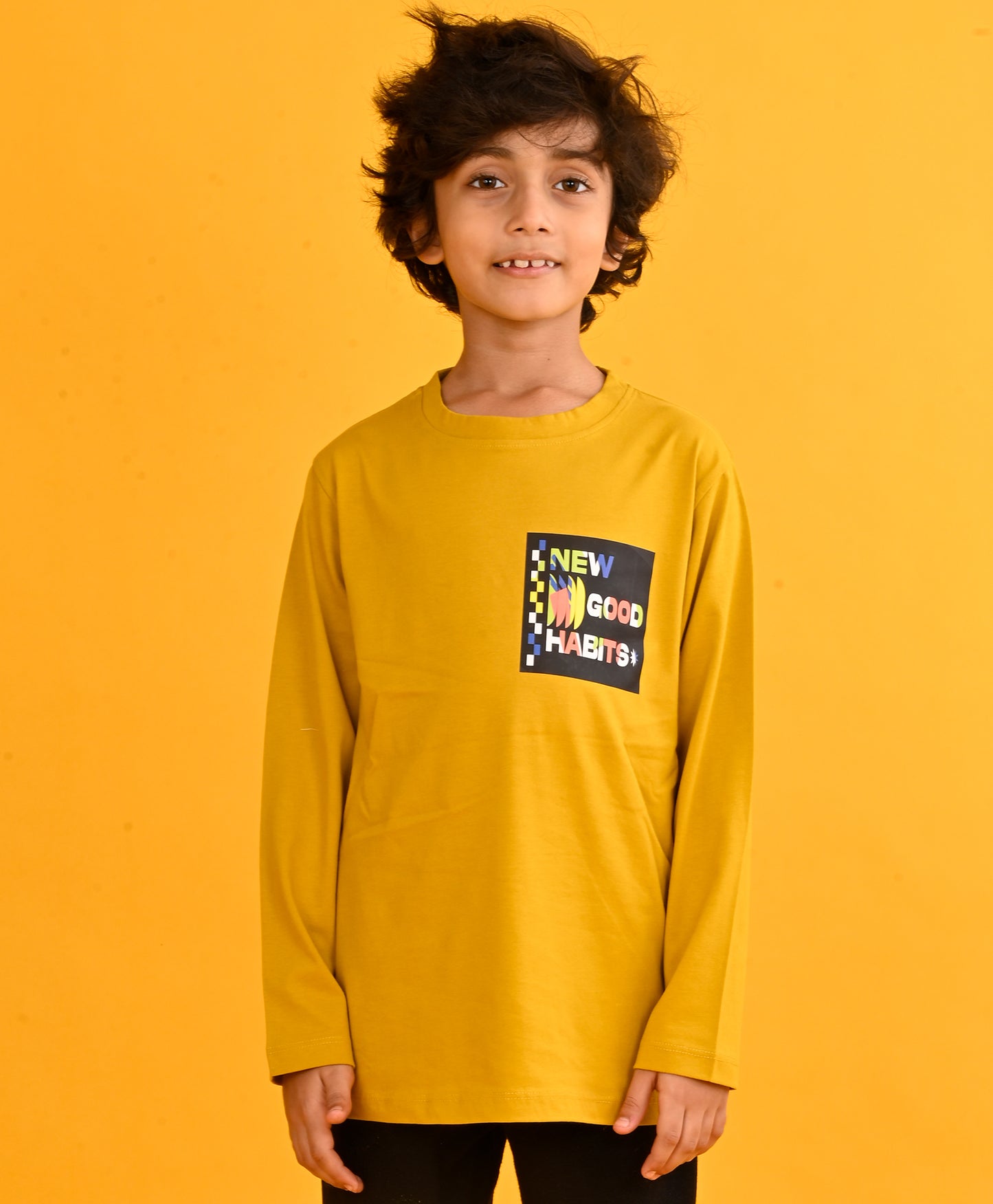 NEW GOOD HABITS LONG SLEEVE BOYS T-SHIRT - MUSTARD