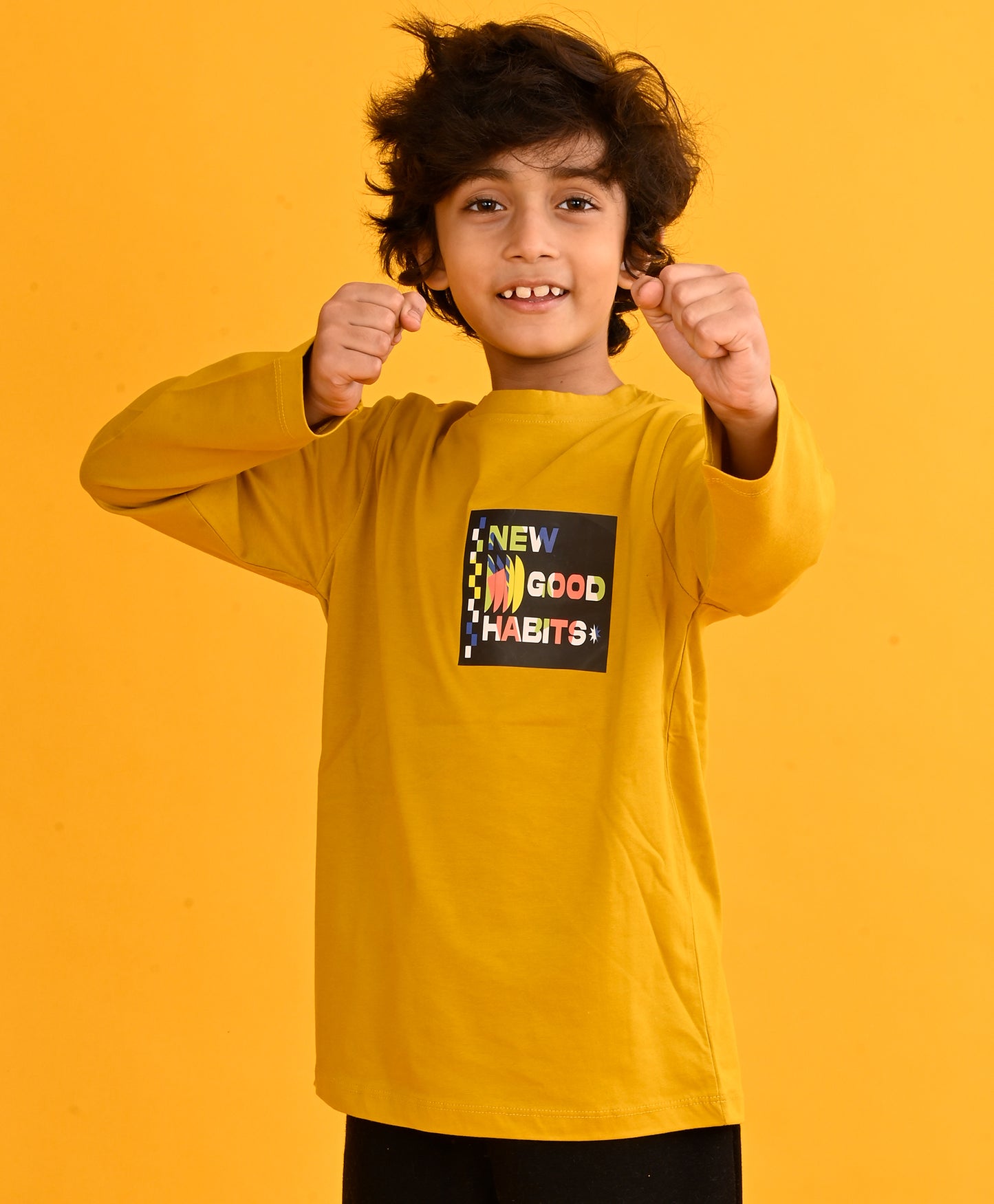 NEW GOOD HABITS LONG SLEEVE BOYS T-SHIRT - MUSTARD