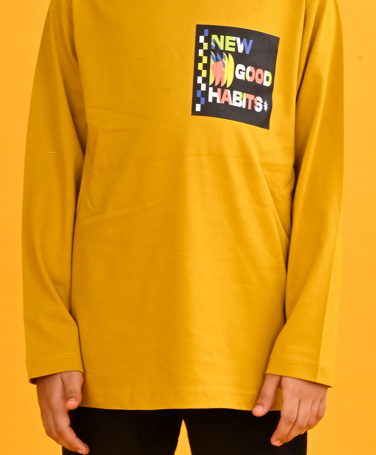 NEW GOOD HABITS LONG SLEEVE BOYS T-SHIRT - MUSTARD