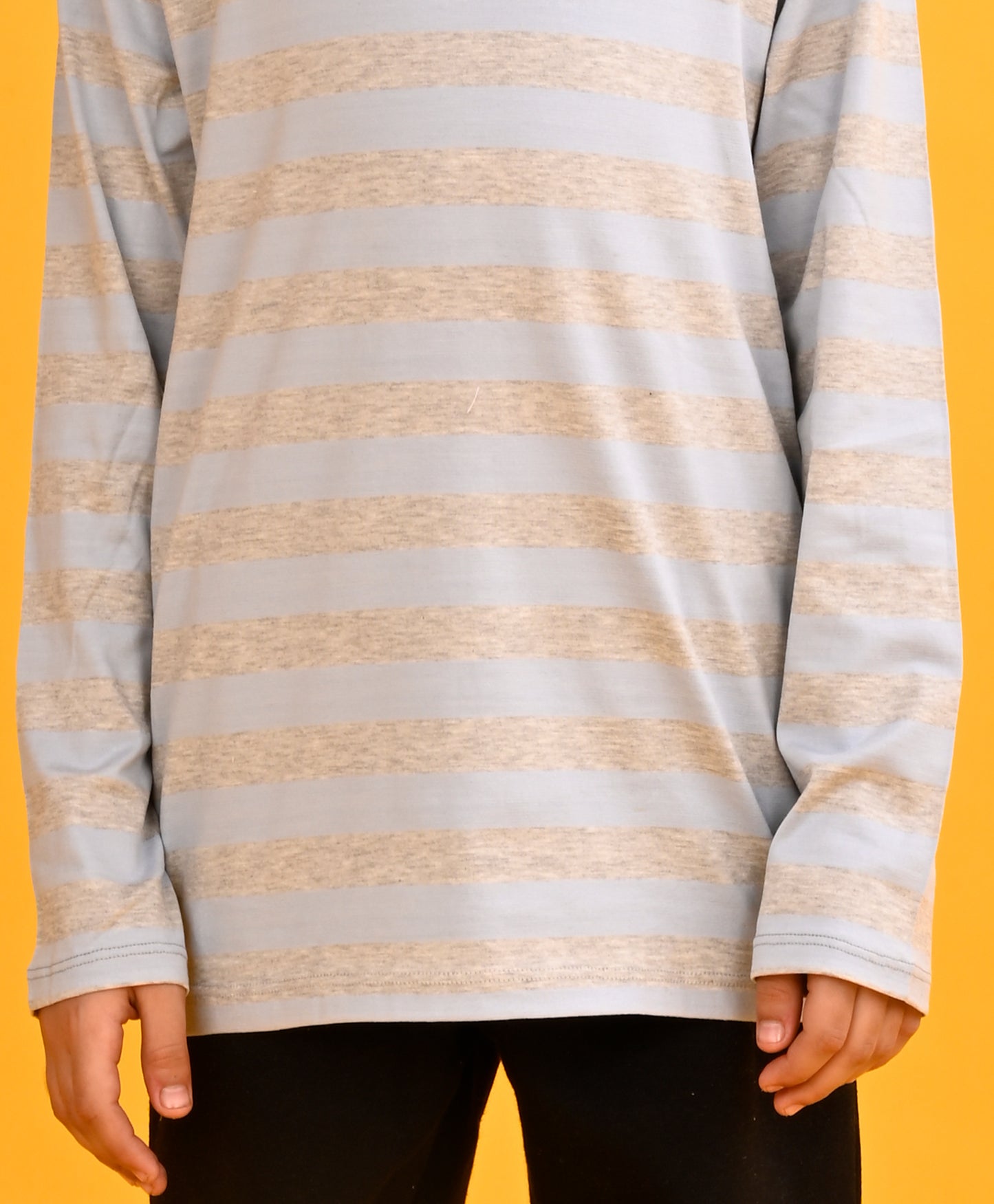 SKY GREY MELANGE STRIPES BOYS LONG SLEEVE T-SHIRT - SKYGREY