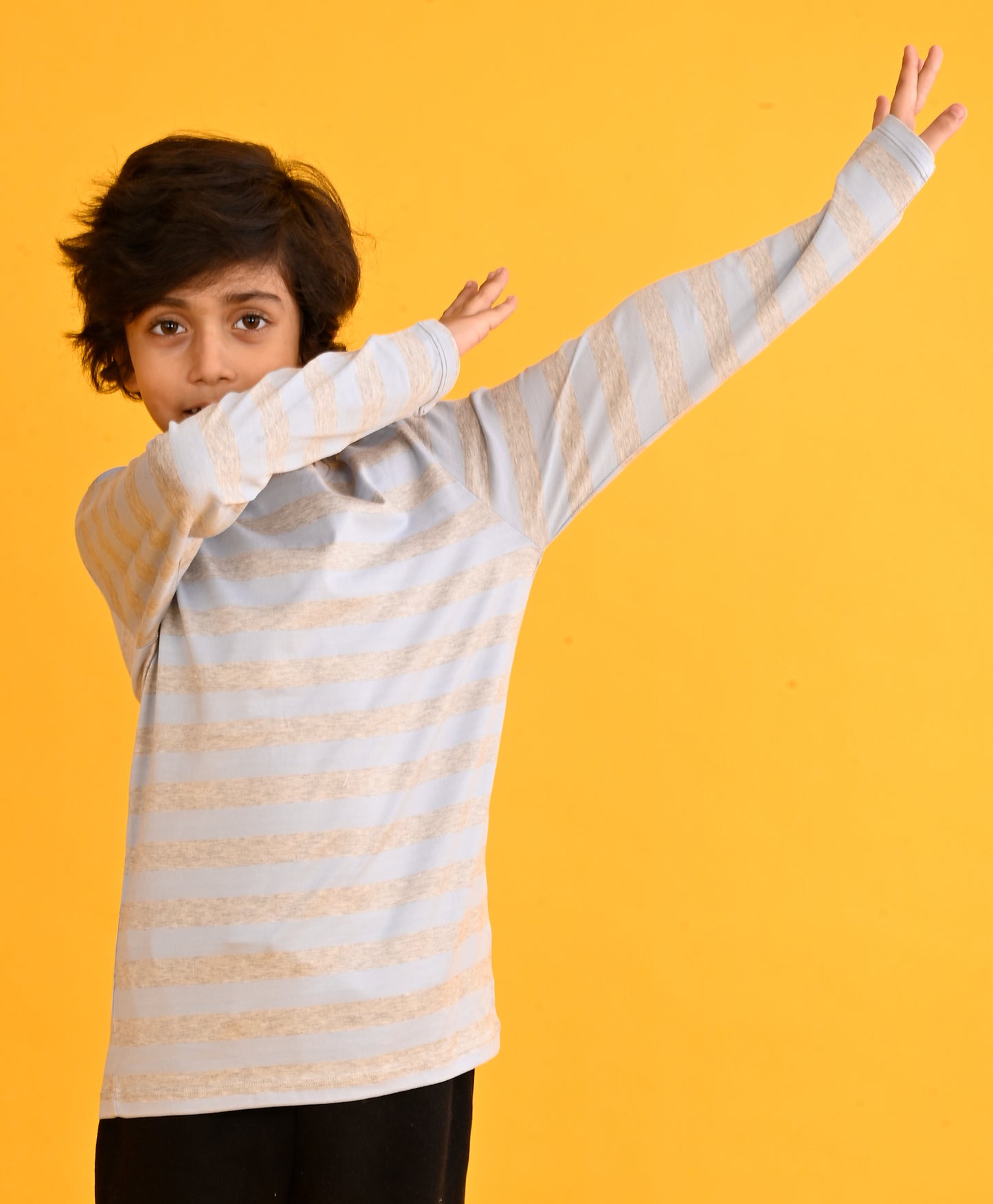 SKY GREY MELANGE STRIPES BOYS LONG SLEEVE T-SHIRT - SKYGREY