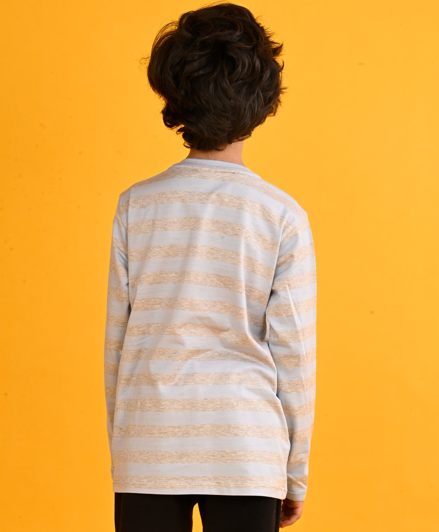 SKY GREY MELANGE STRIPES BOYS LONG SLEEVE T-SHIRT - SKYGREY