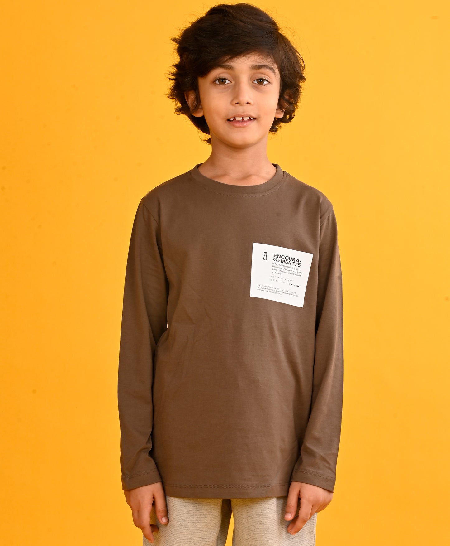 ENCOURAGEMENTS BOYS LONG SLEEVES T-SHIRT - BROWN