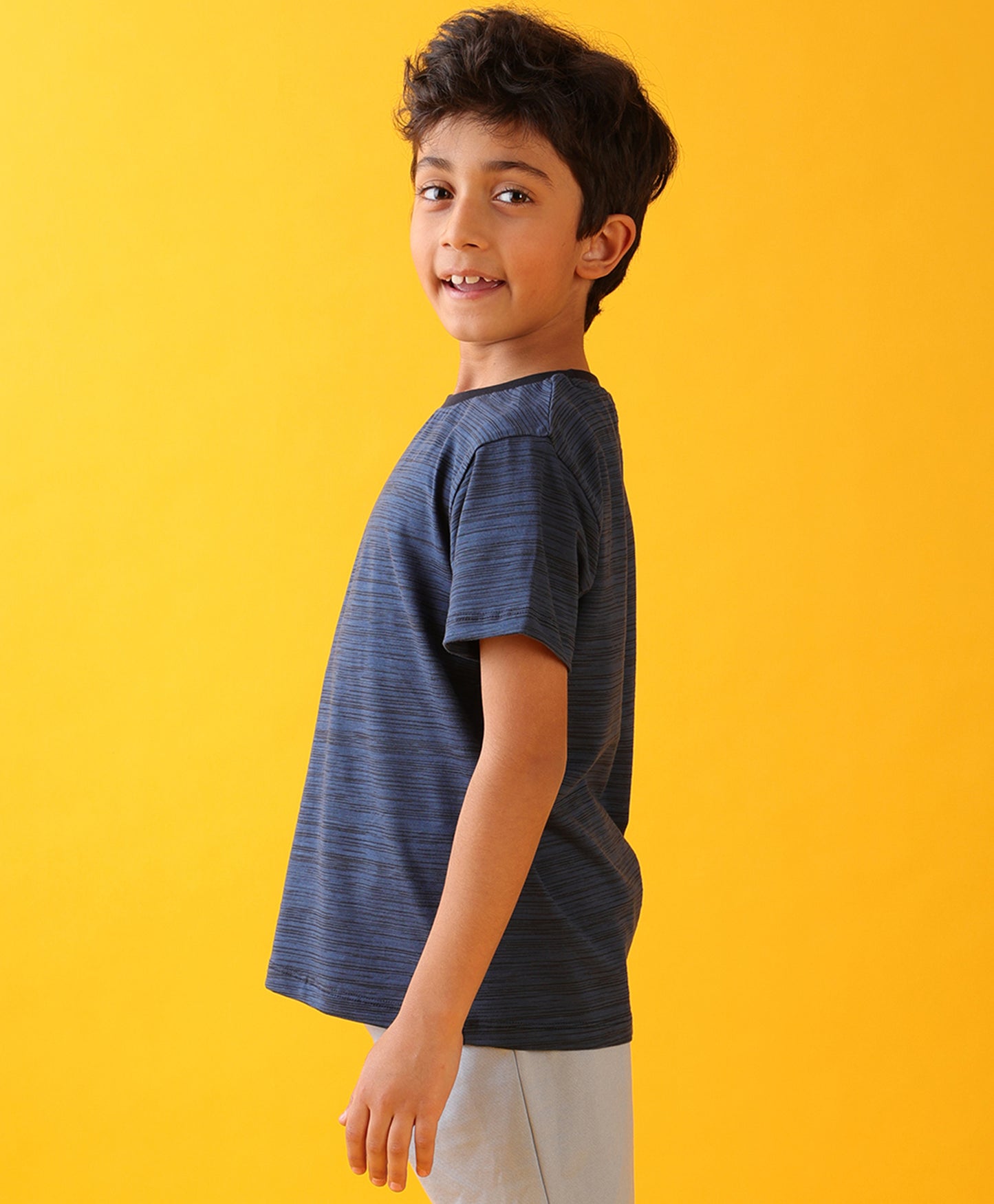 NAVY TEXTURE SUMMER BOYS SHORT SLEEVE T-SHIRT - NAVY