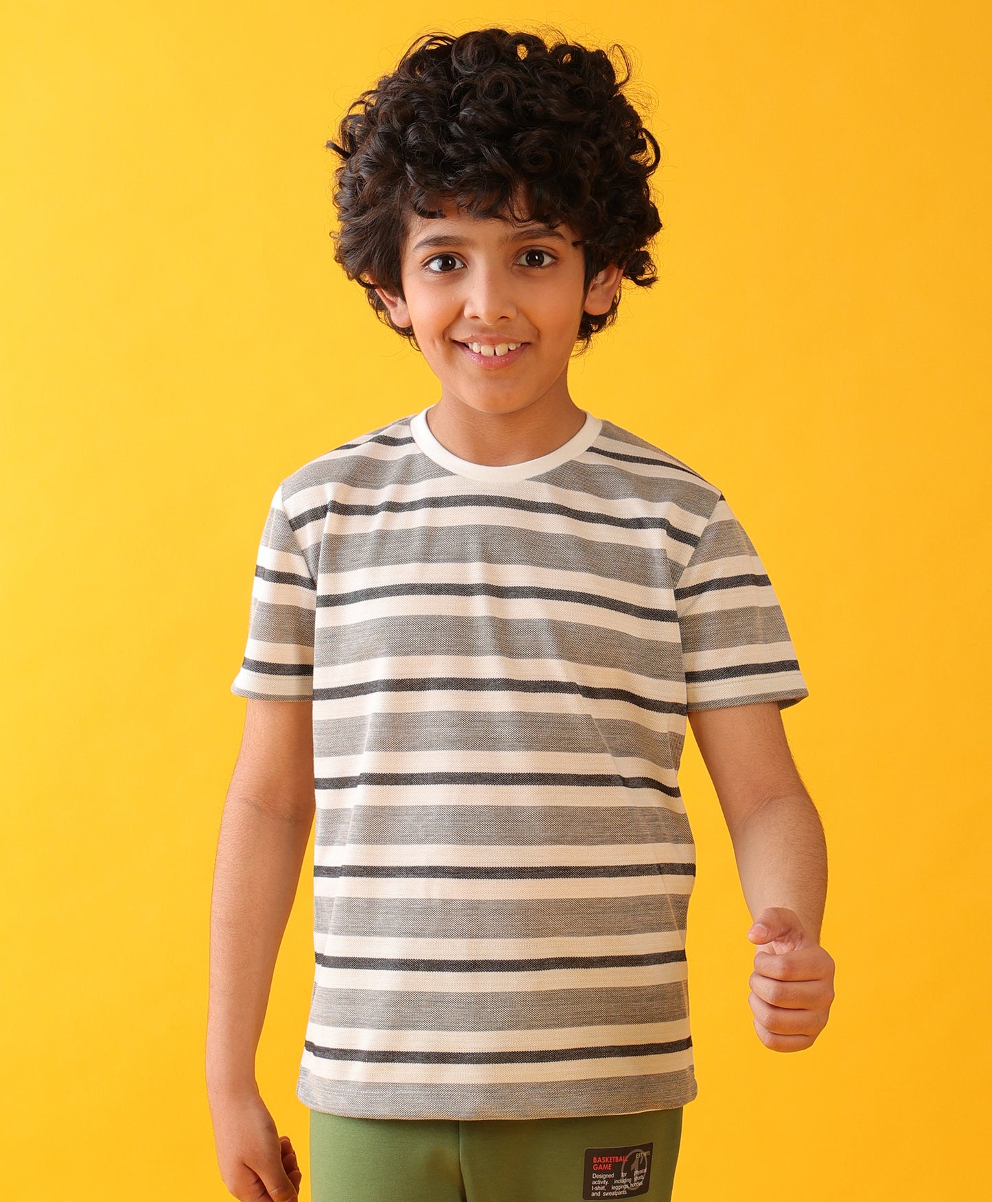 BLACK WHITE GREY STRIPE BOYS SHORT SLEEVE T-SHIRT- WHITE