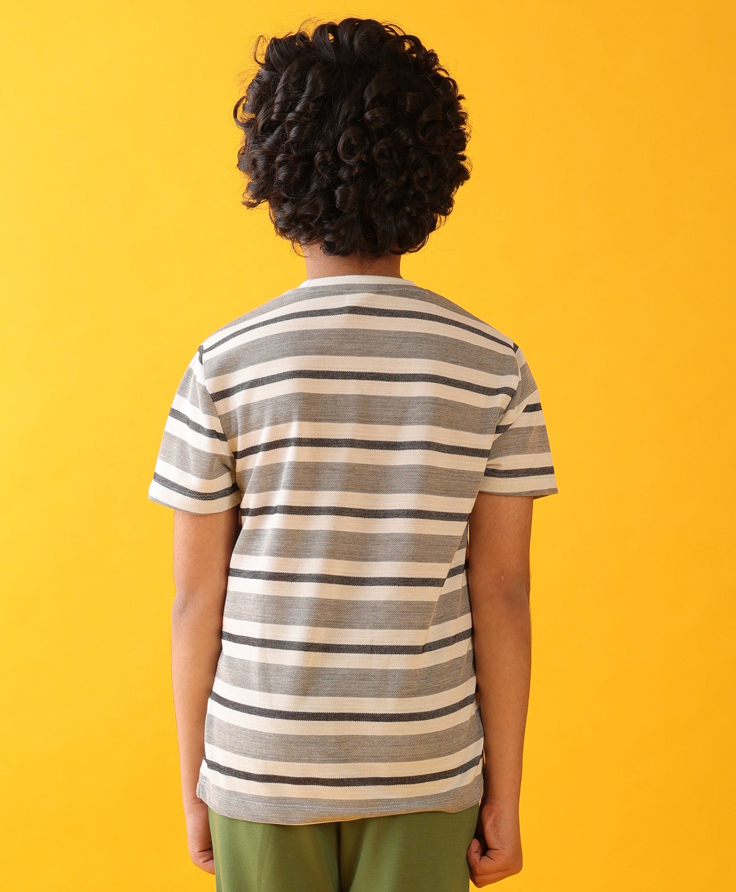 BLACK WHITE GREY STRIPE BOYS SHORT SLEEVE T-SHIRT- WHITE