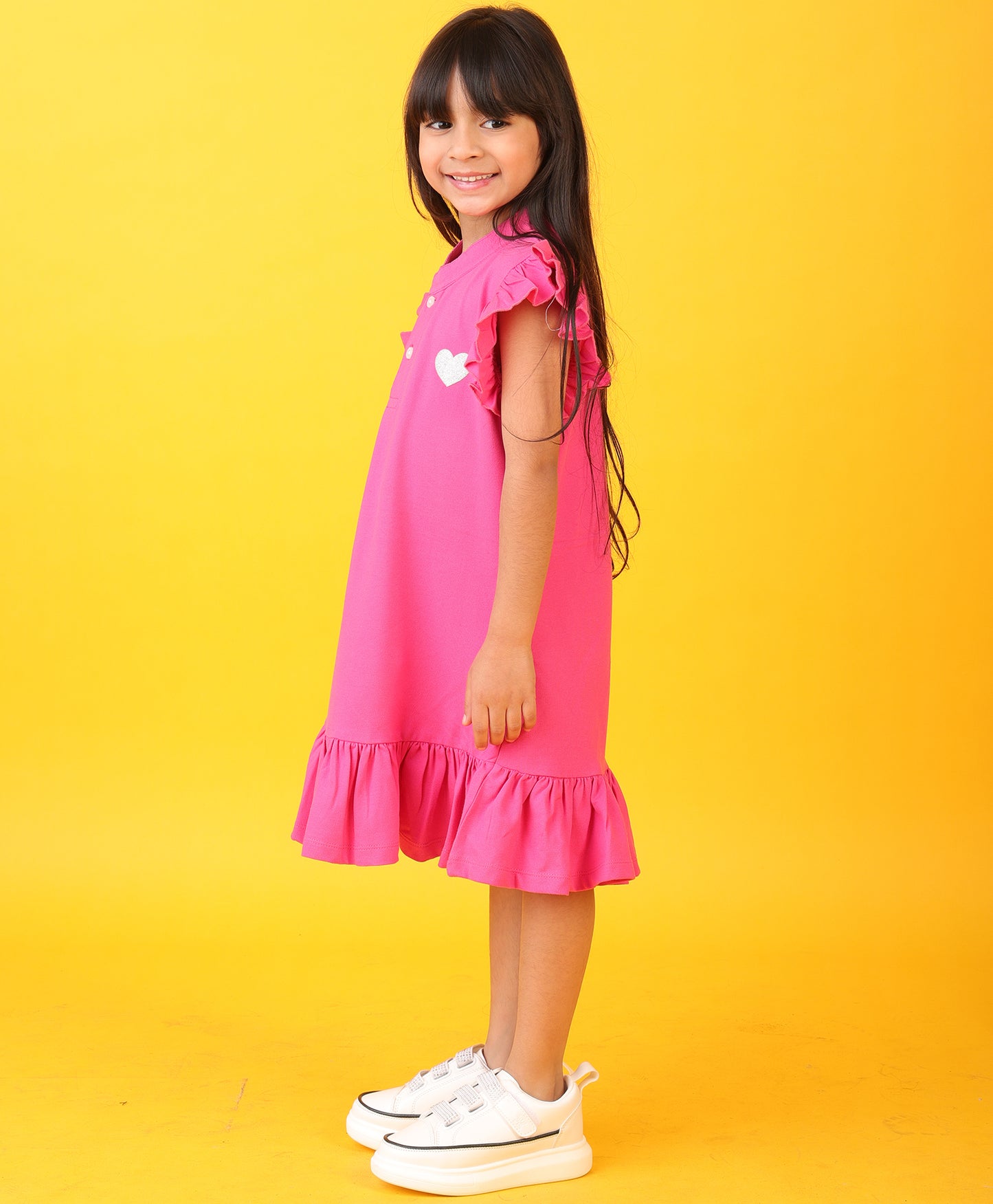 BRIGHT PINK SILVER HEART SUMMER DRESS - PINK