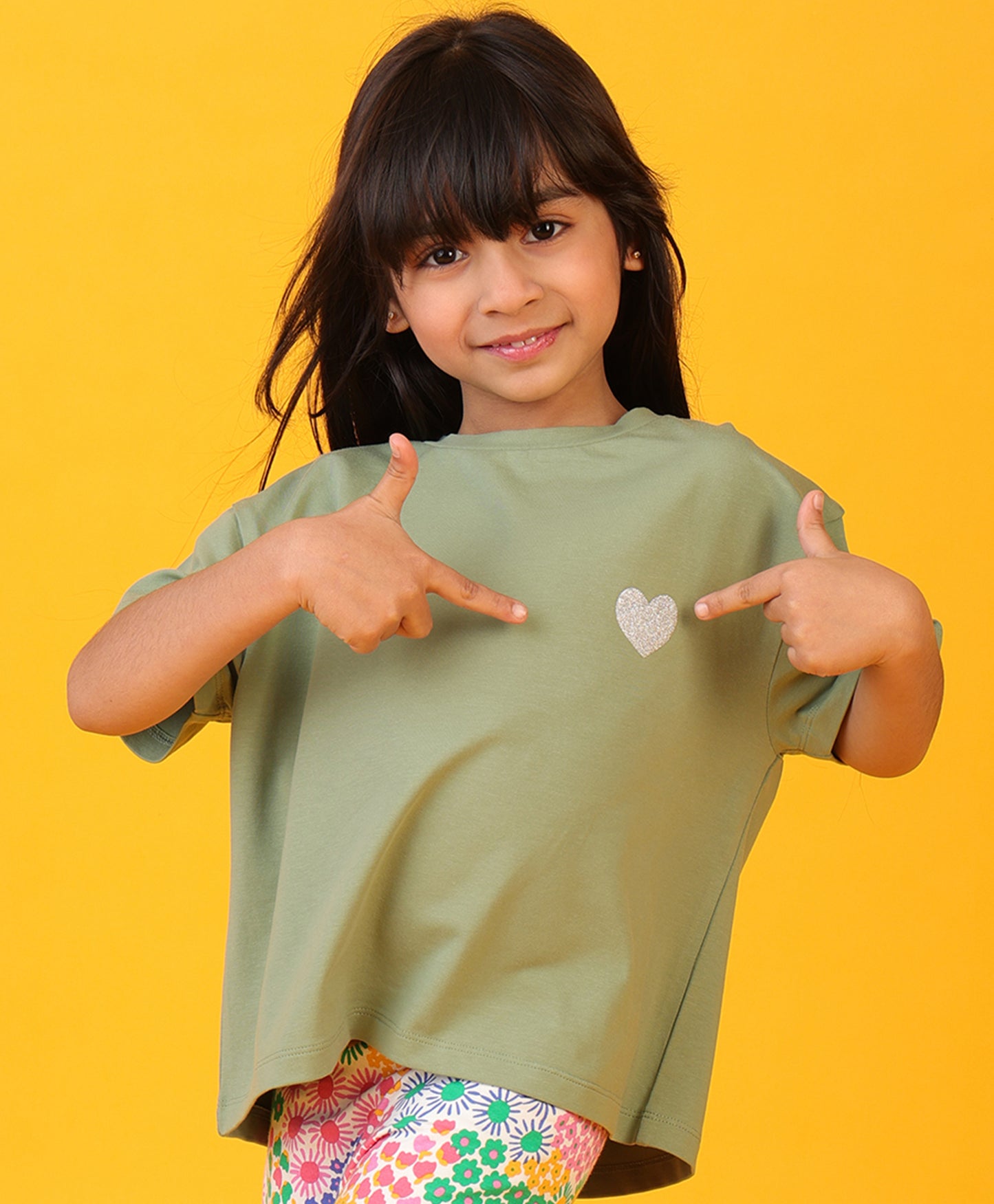 SILVER HEART LIGHT OLIVE SUMMER GIRLS T-SHIRT -LT OLIVE