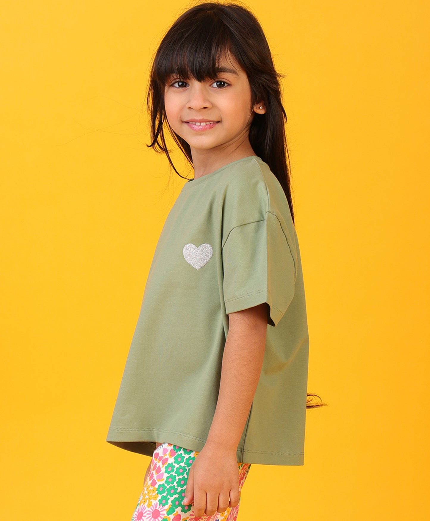 SILVER HEART LIGHT OLIVE SUMMER GIRLS T-SHIRT -LT OLIVE