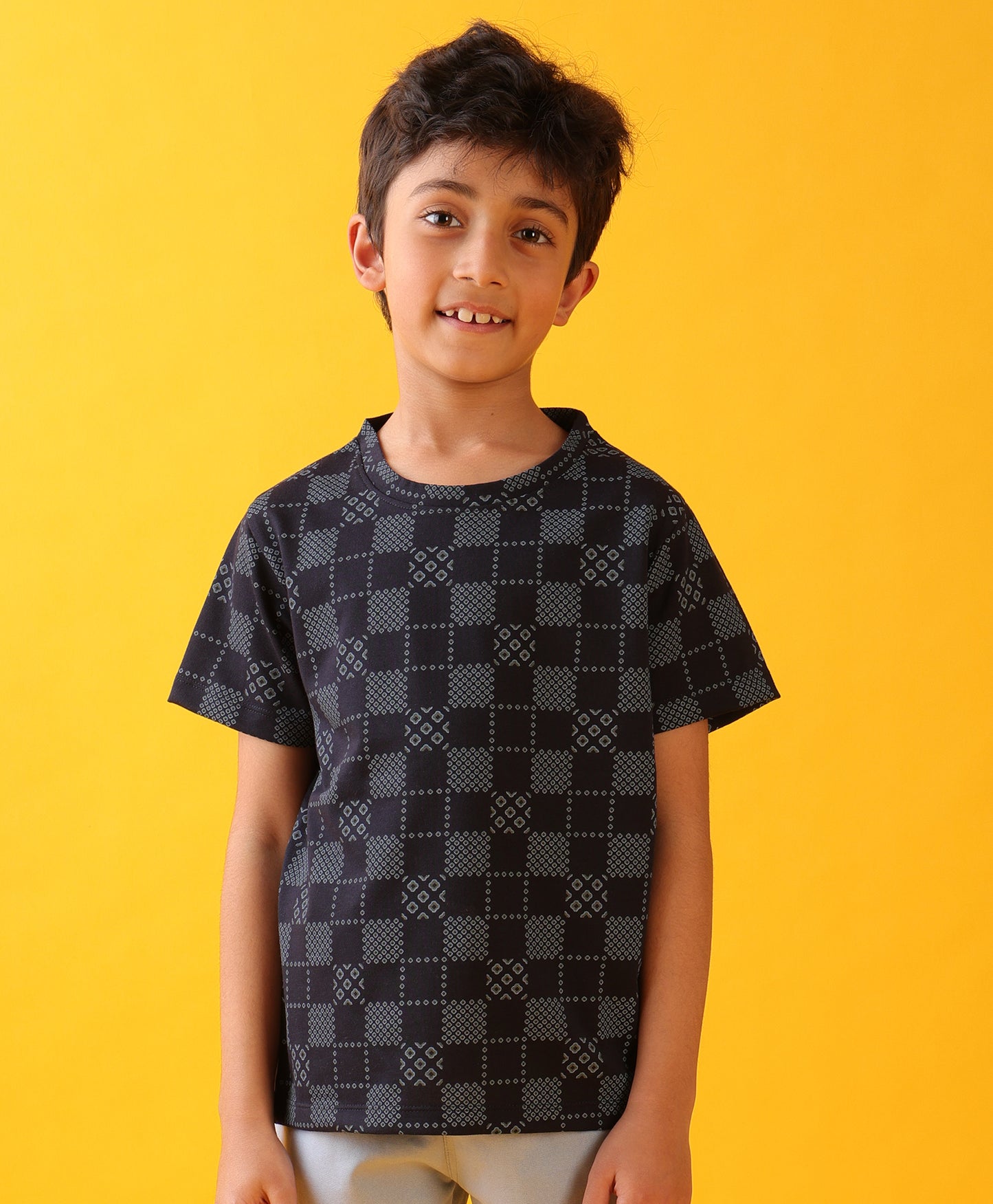 NAVY SUMMER CHECK BOYS SHORT SLEEVE T-SHIRT -NAVY