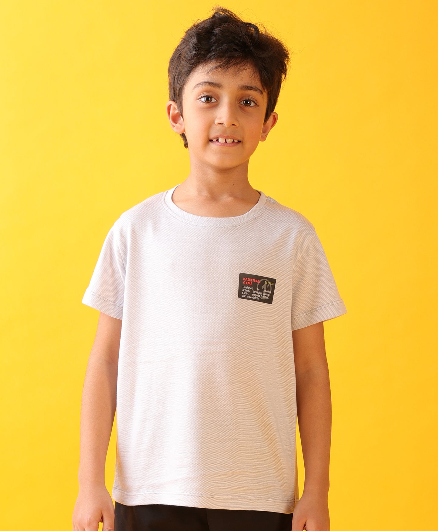 BAKETBALL GREY SHORT SLEEVES BOYS T-SHIRT - LT GREY