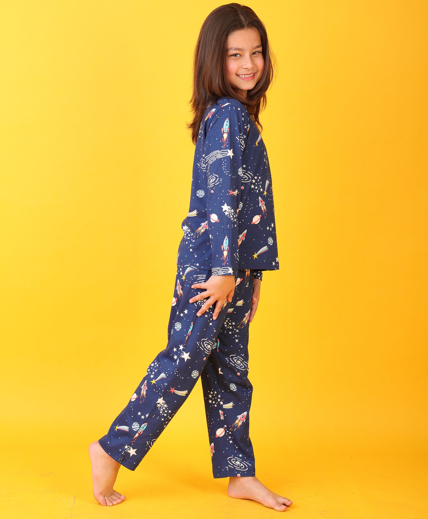 SOLAR SYSTEM DREAMS GIRLS LONG SLEEVES PYJAMA SET - BLUE