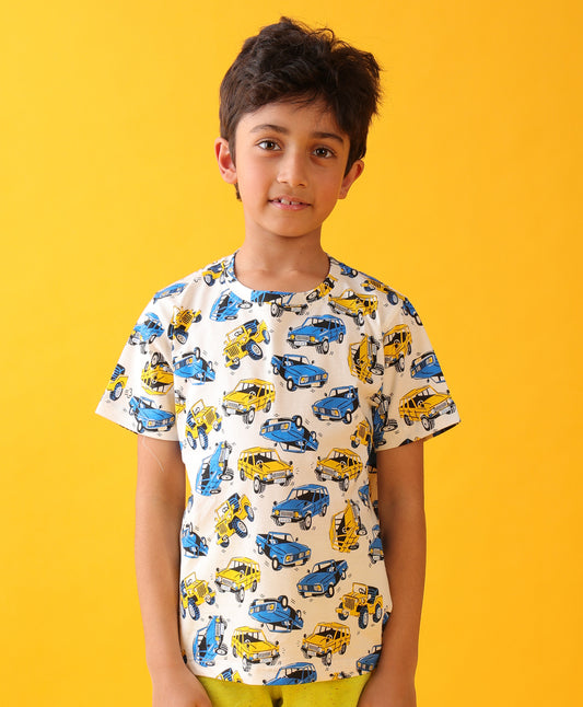 CARS PRINT SUMMER SHORT SLEEVES BOYS T-SHIRT - WHITE