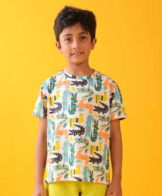 CROCODILE SHORT SLEEVES BOYS T-SHIRT - OFF WHITE