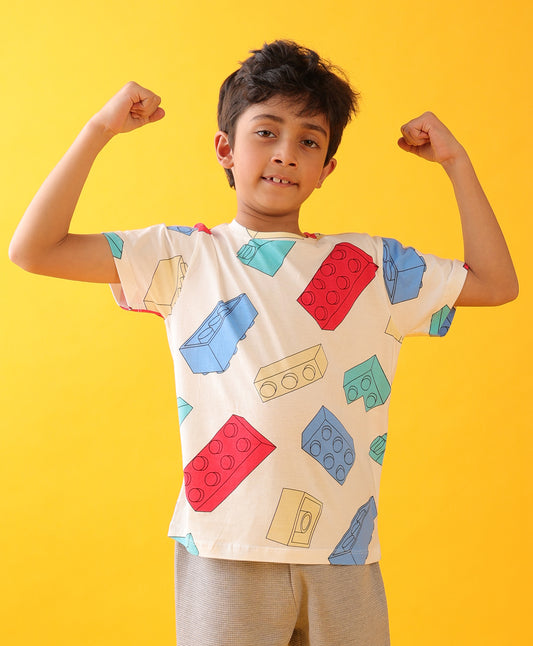 BLOCK BUILDER SHORT SLEEVES BOYS T-SHIRT - OFF WHITE