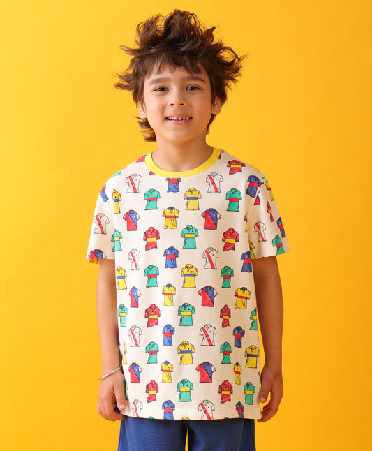 SUMMER POLO PRINT SHORT SLEEVES BOYS T-SHIRT - OFF WHITE