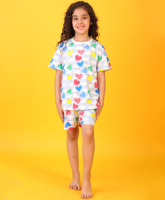 BALLOON HEART SKY SLEEPWEAR SHORTS SET - SKY