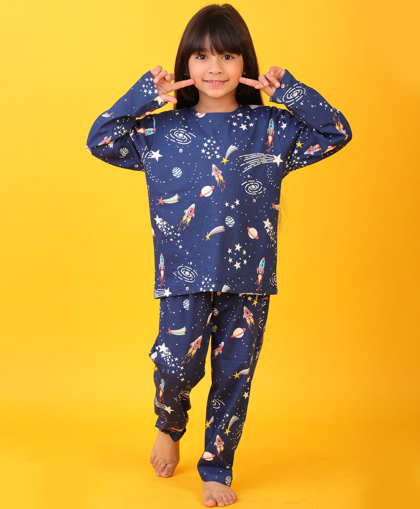 SOLAR SYSTEM FUN DREAMS GIRLS LONG SLEEVES PYJAMA SET - BLUE