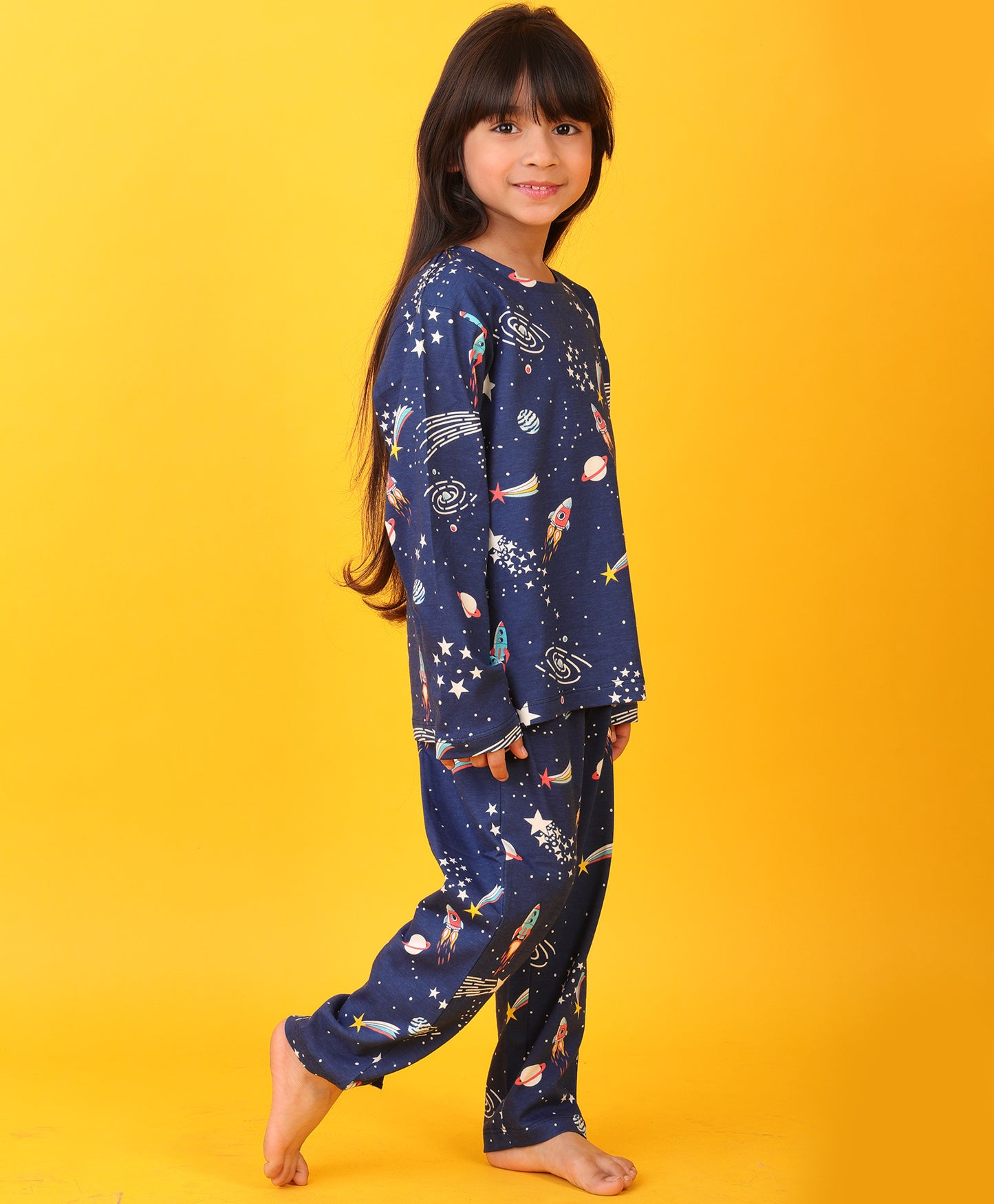 SOLAR SYSTEM FUN DREAMS GIRLS LONG SLEEVES PYJAMA SET - BLUE