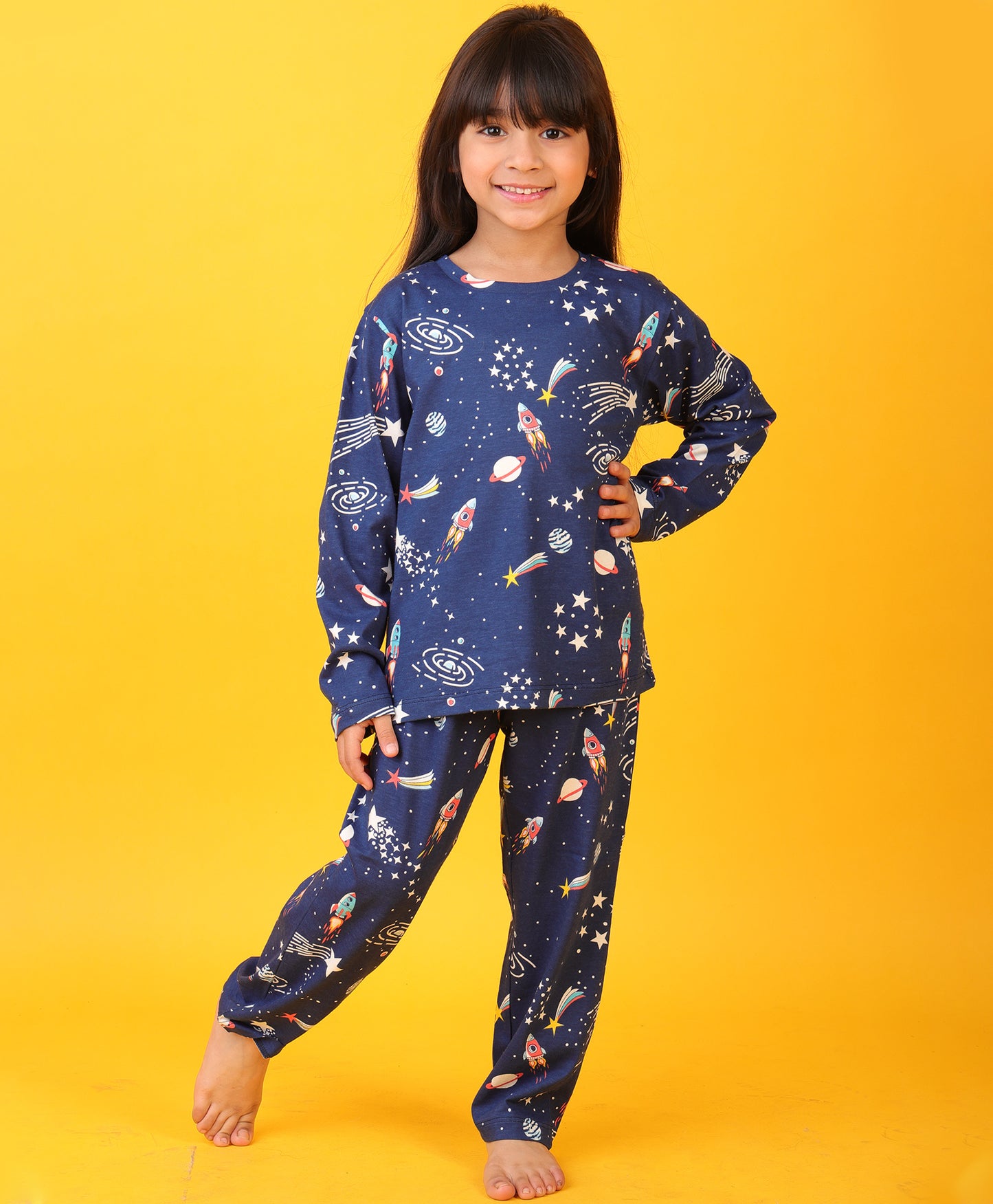 SOLAR SYSTEM FUN DREAMS GIRLS LONG SLEEVES PYJAMA SET - BLUE