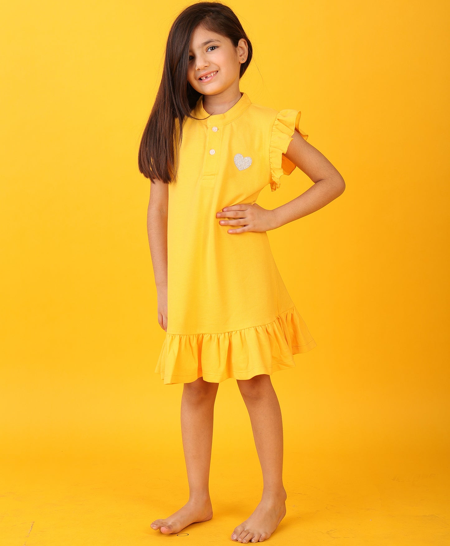 YELLOW SILVER HEART FUN SUMMER DRESS - YELLOW