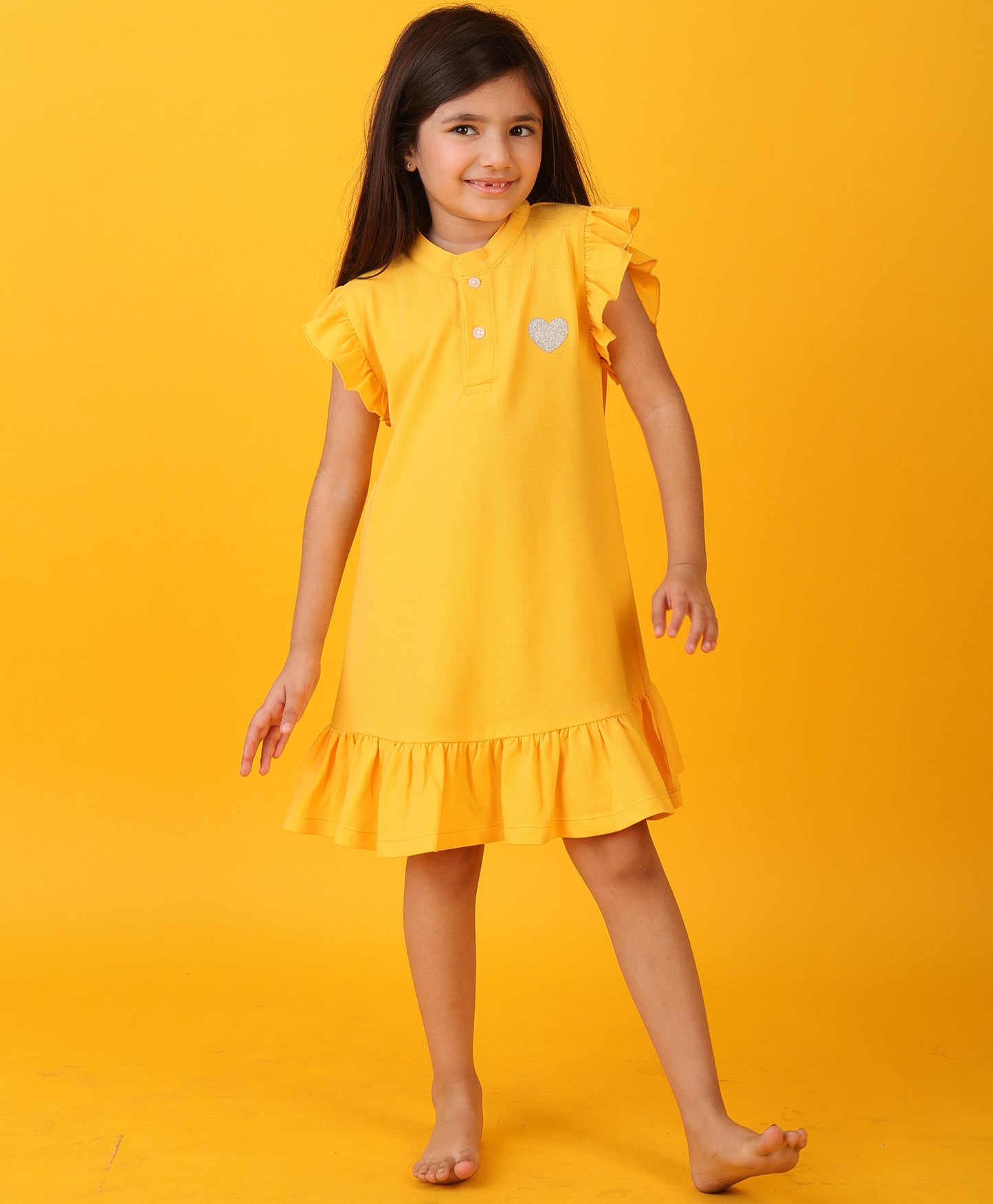 YELLOW SILVER HEART FUN SUMMER DRESS - YELLOW