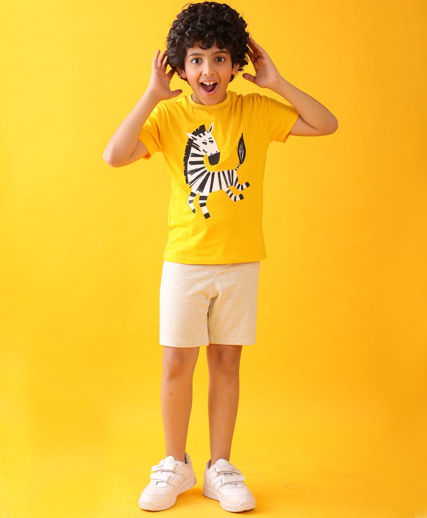 ZEBRA MUSTARD ECRU BOYS SHORTS SET - YELLOW/ECRU