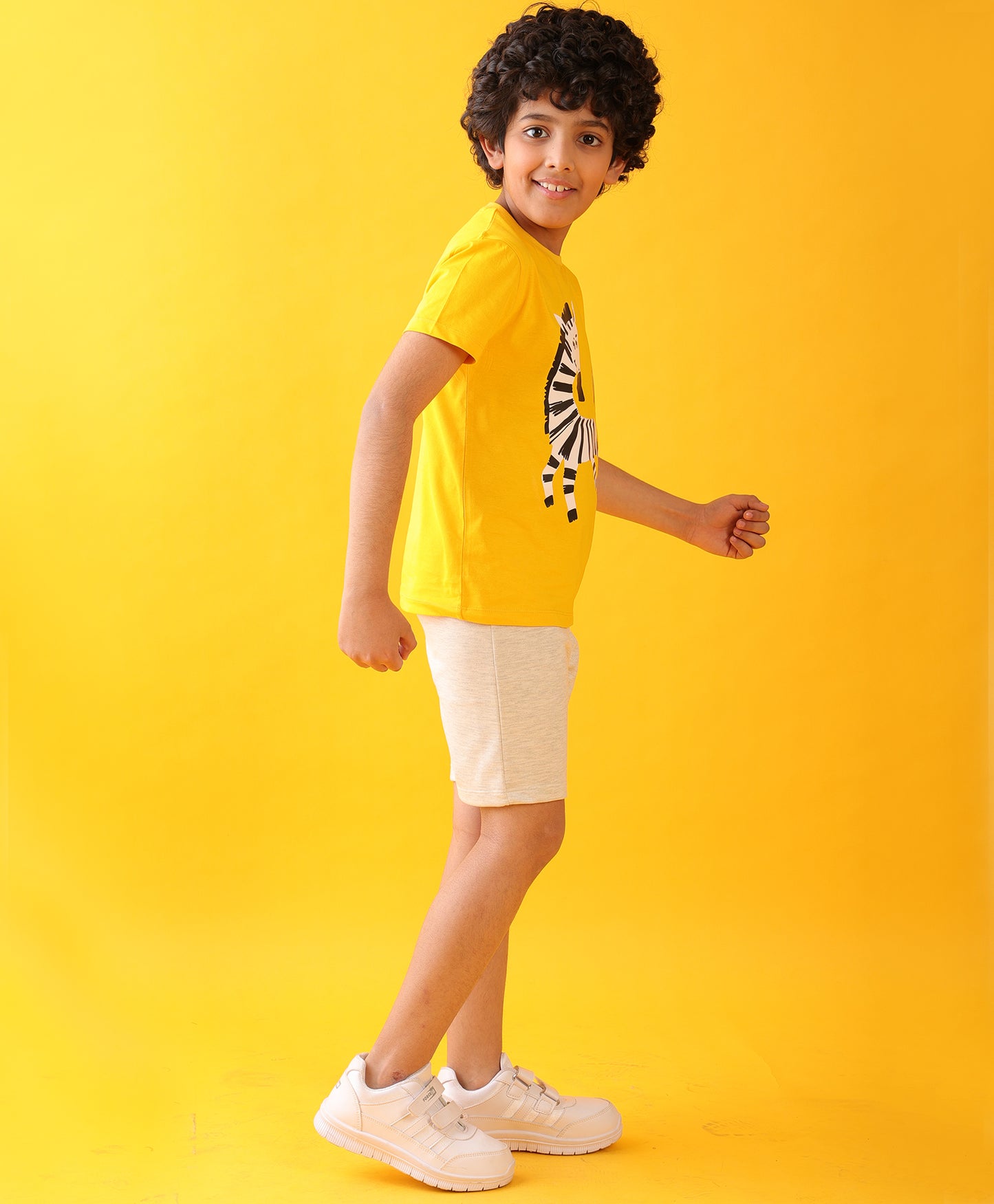 ZEBRA MUSTARD ECRU BOYS SHORTS SET - YELLOW/ECRU