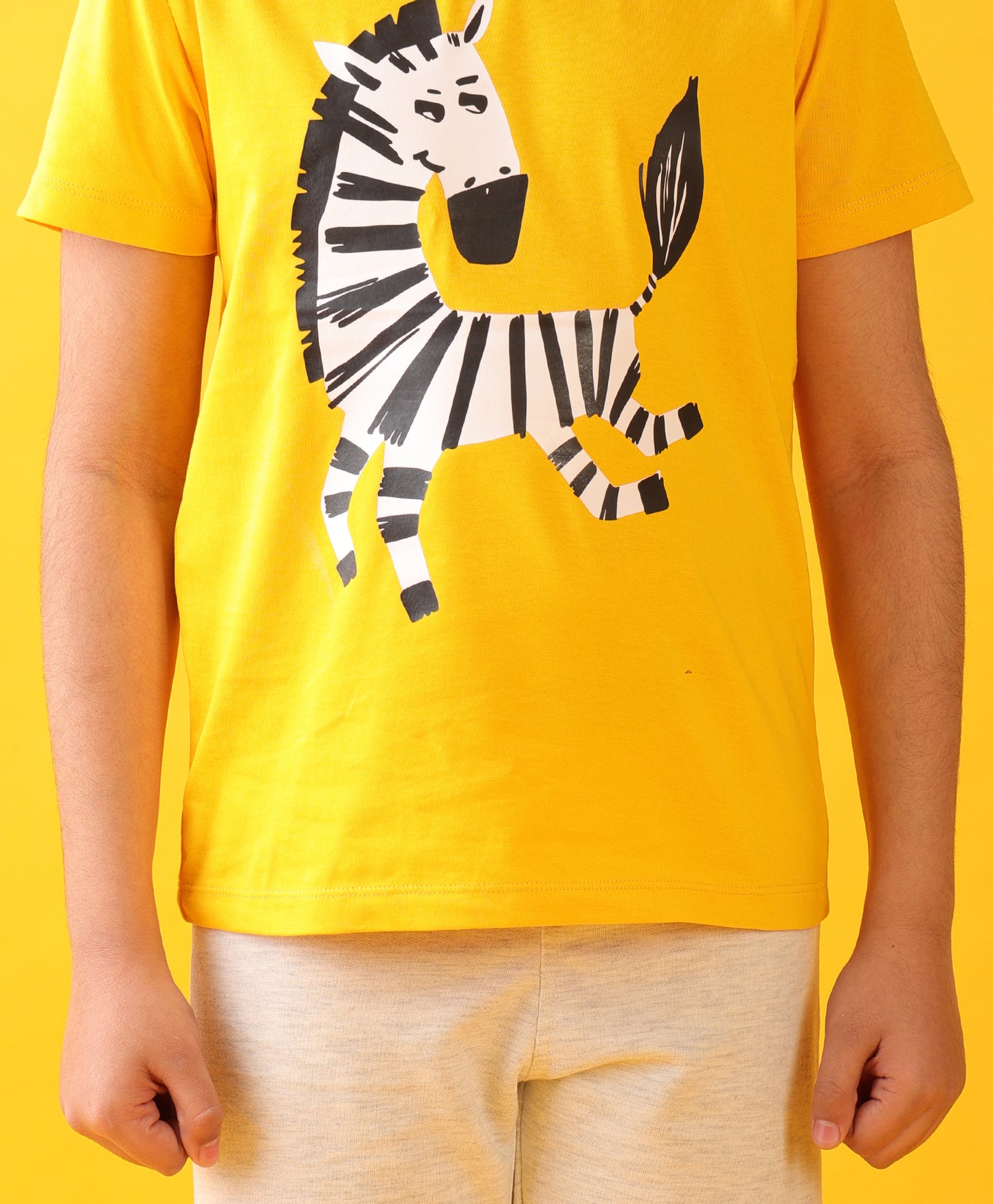 ZEBRA MUSTARD ECRU BOYS SHORTS SET - YELLOW/ECRU