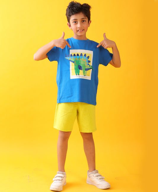 STEGOSAURUS LIME SUMMER SHORTS SET - ROYAL/LIME