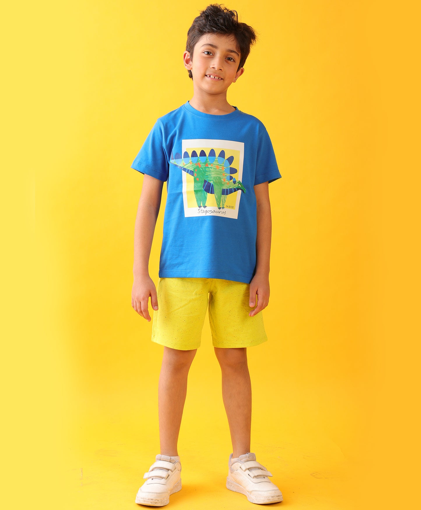 STEGOSAURUS LIME SUMMER SHORTS SET - ROYAL/LIME