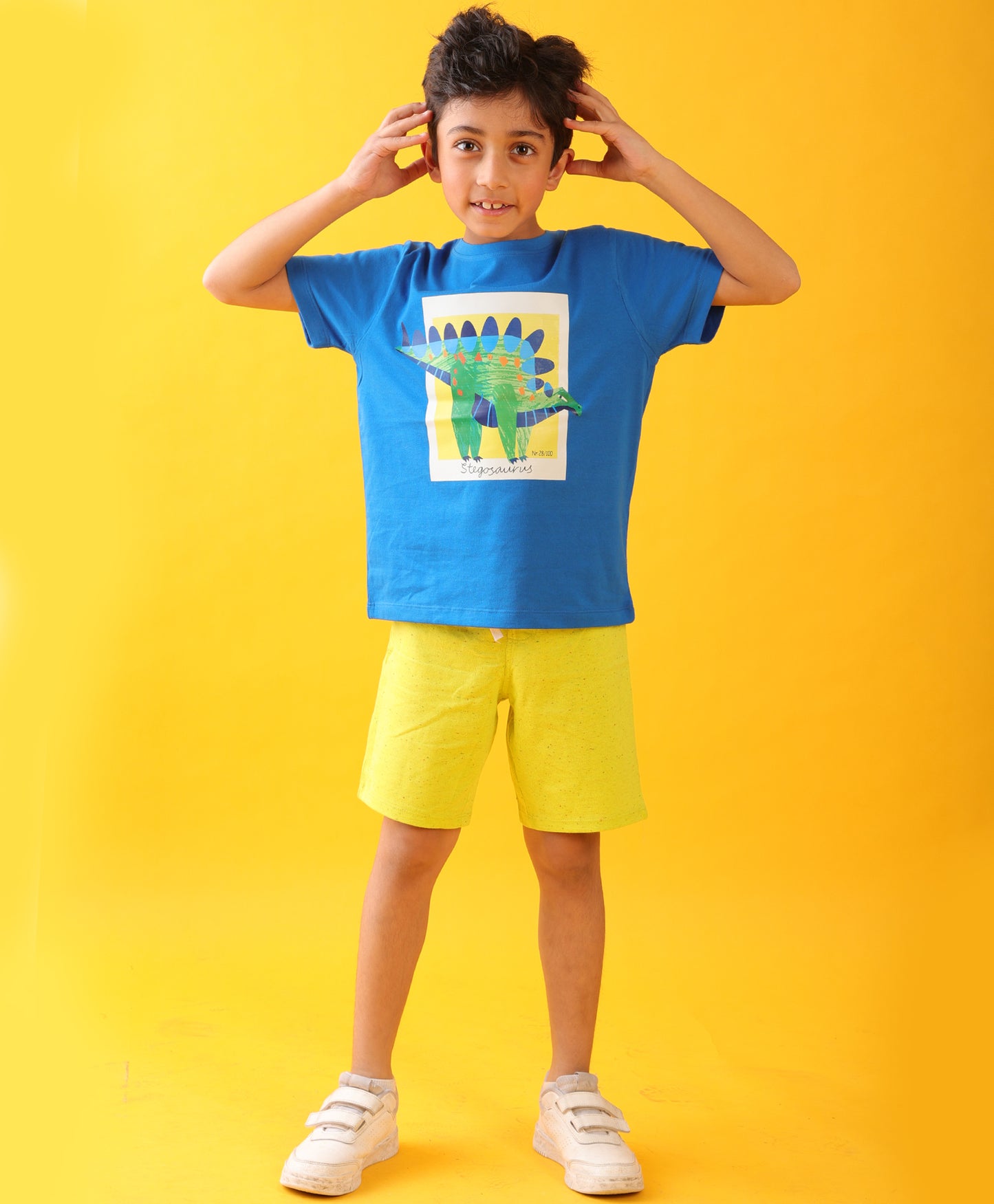 STEGOSAURUS LIME SUMMER SHORTS SET - ROYAL/LIME