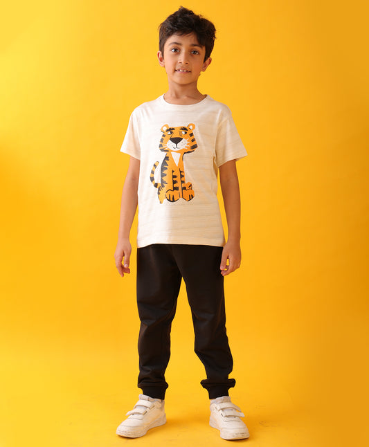 TIGER PRINT BLACK BOYS SUMMER JOGGER SET - GREY/BLACK