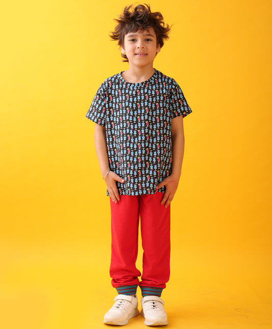 TROPICAL DRINKS SUMMER RED RIB BOYS JOGGER SET - BLACK/RED