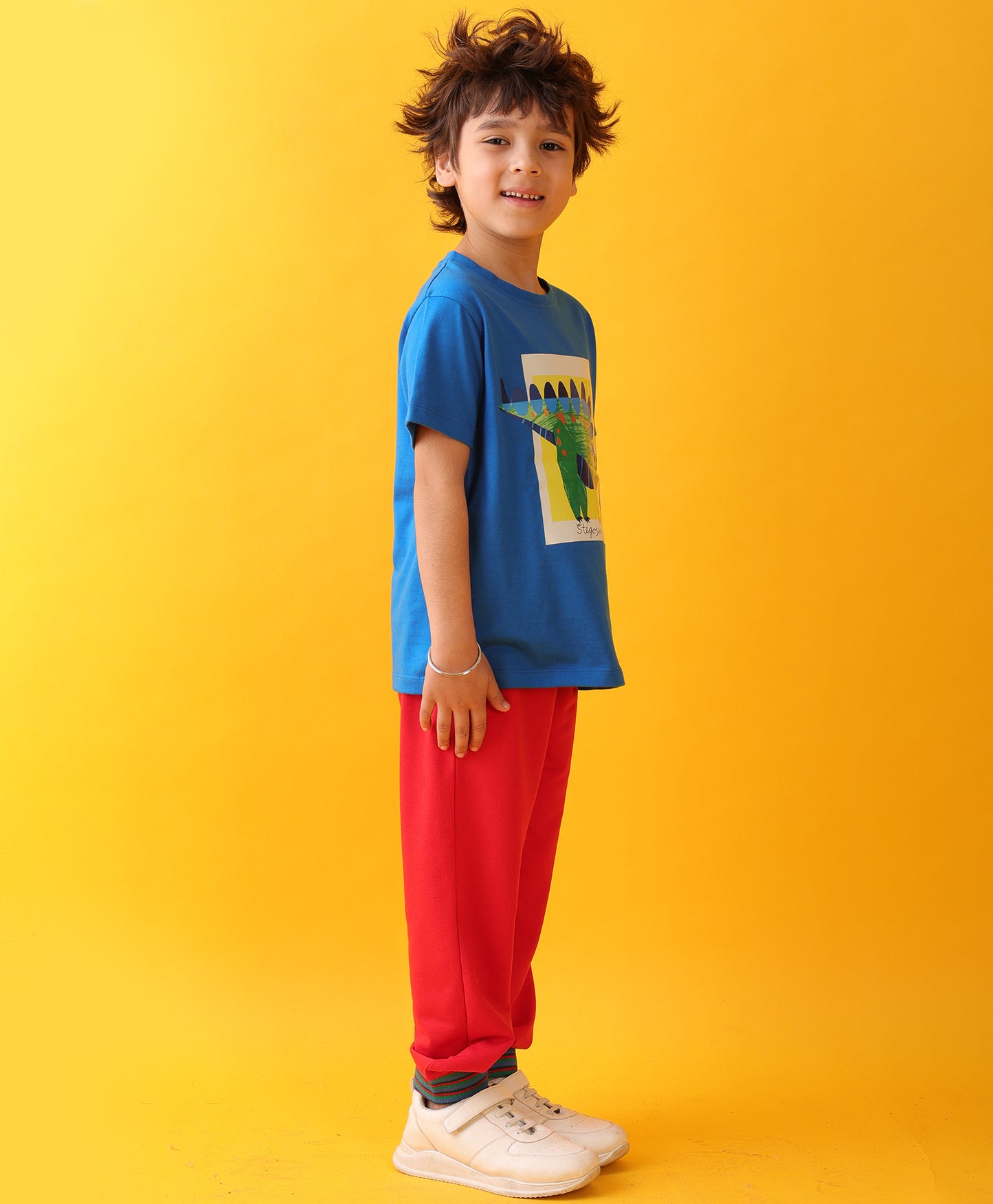 STEGOSAURUS SUMMER RED RIB BOYS JOGGER SET - ROYAL/RED