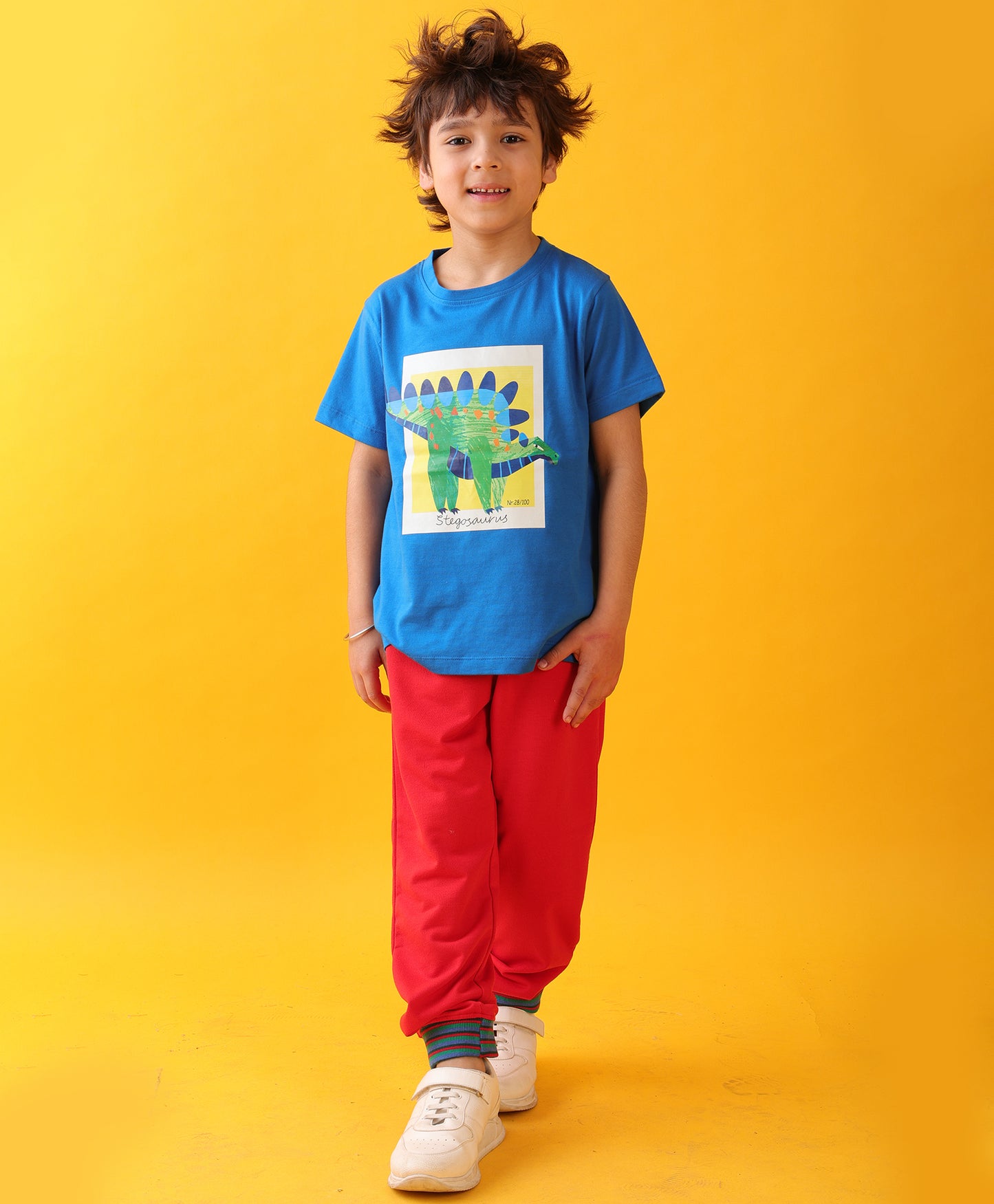 STEGOSAURUS SUMMER RED RIB BOYS JOGGER SET - ROYAL/RED