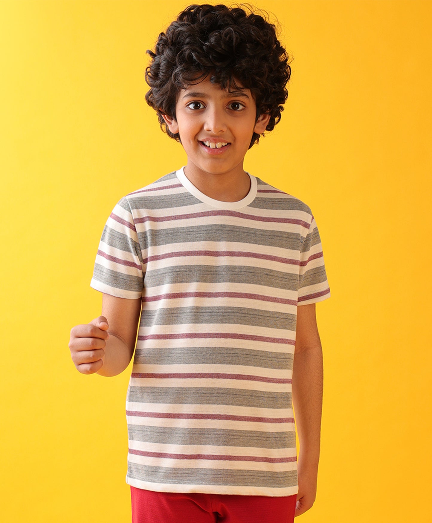 MEHROON WHITE STRIPED SHORT SLEEVE BOYS T-SHIRT - WHITE/MEHROON