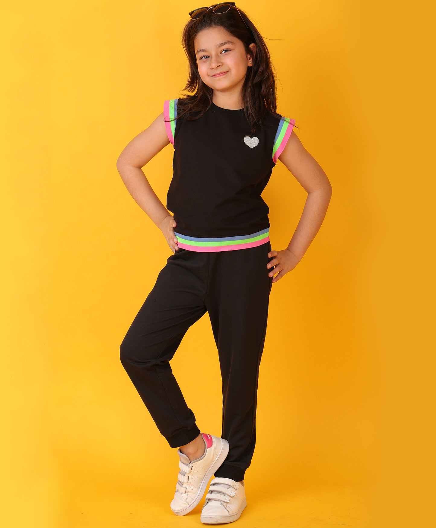 BLACK INTERLOCK FUN RIB GIRLS JOGGER SET - BLACK