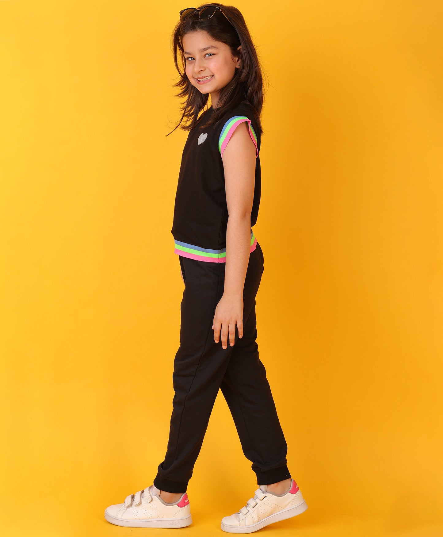 BLACK INTERLOCK FUN RIB GIRLS JOGGER SET - BLACK