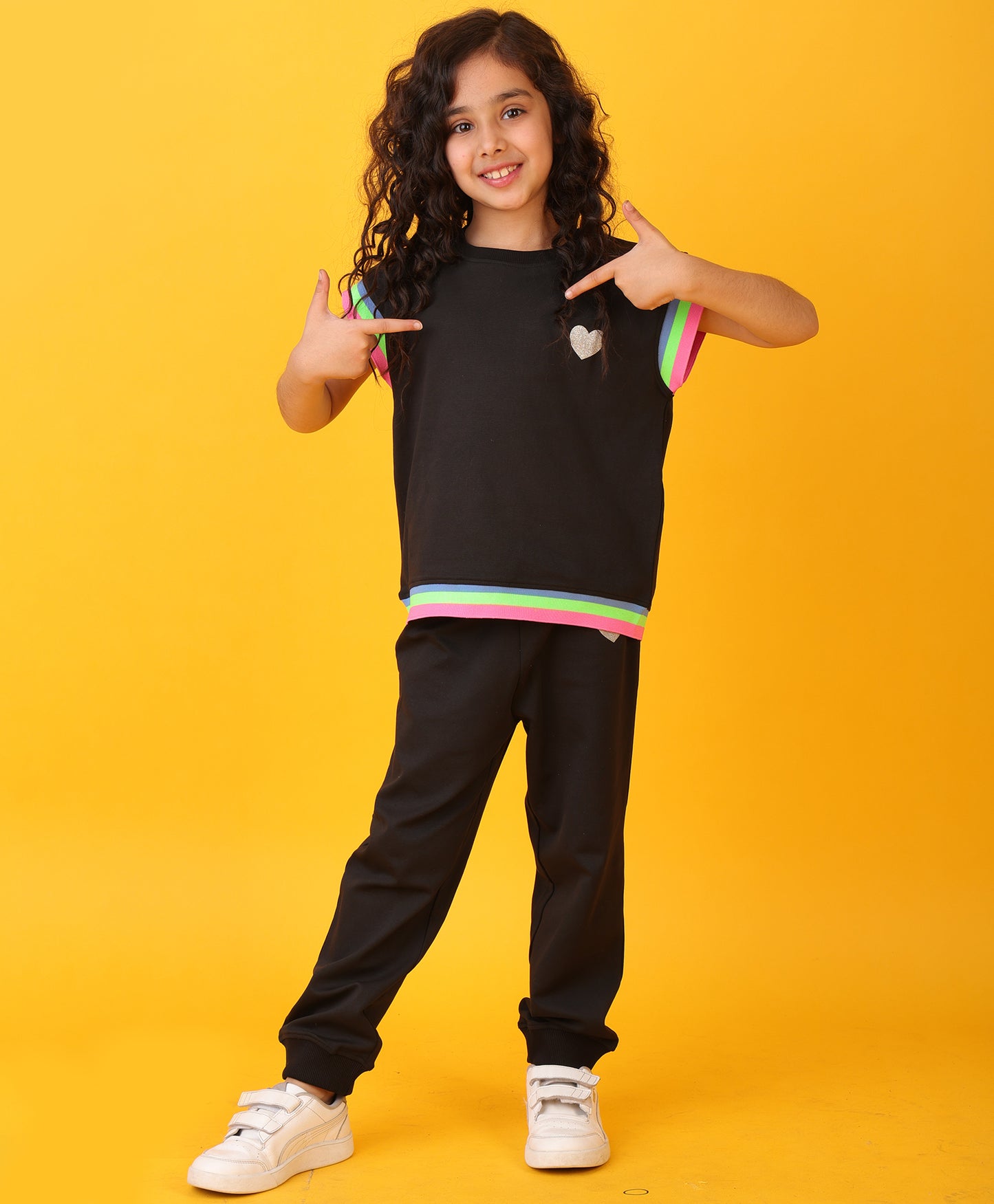 BLACK INTERLOCK RIB GIRLS JOGGER SET - BLACK