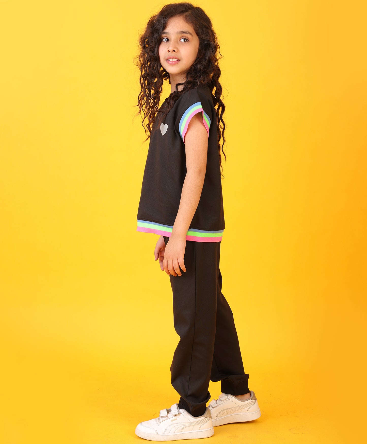 BLACK INTERLOCK RIB GIRLS JOGGER SET - BLACK