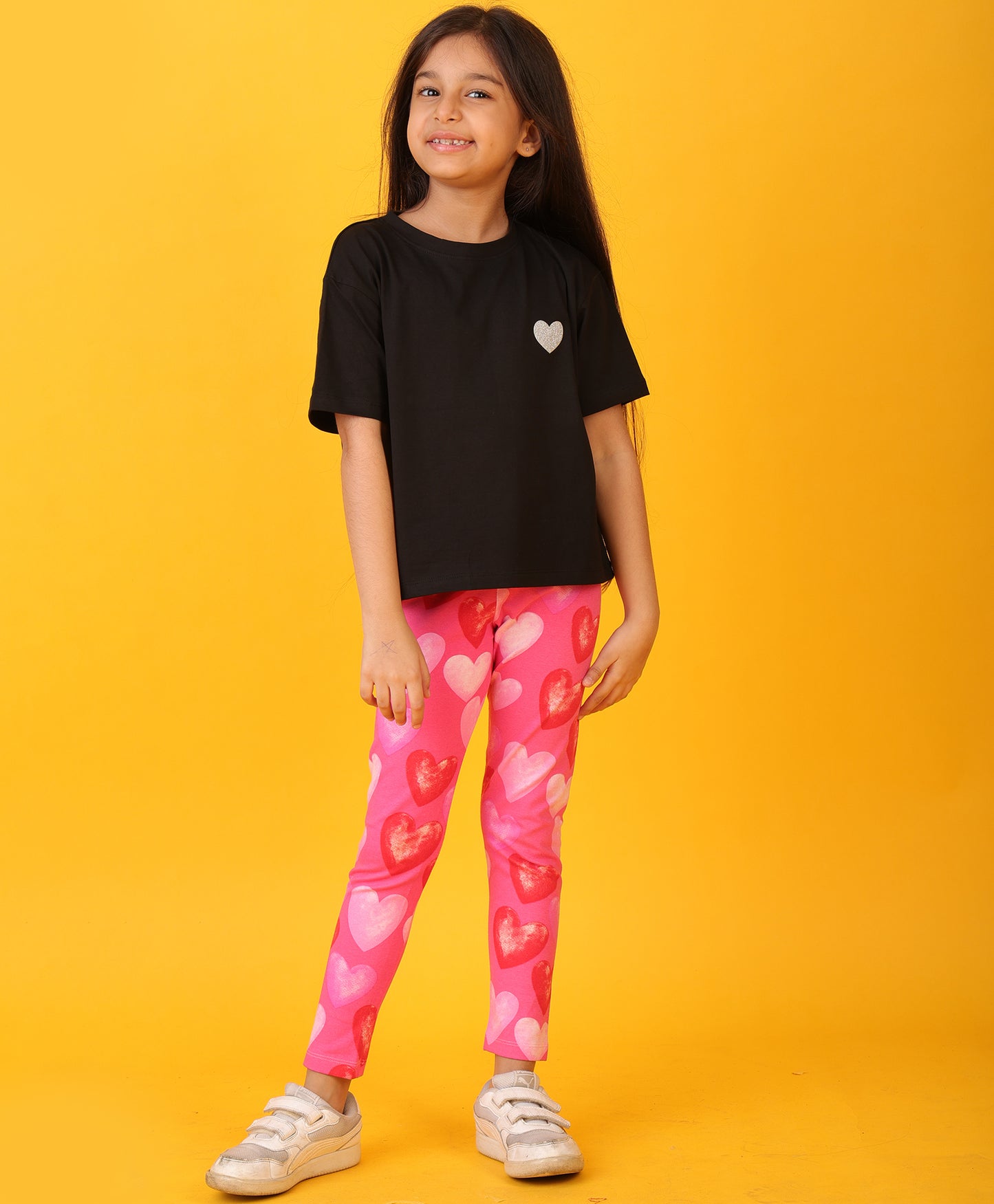 BLACK HEART PINK HEART LEGGING SET - BLACK/PINK