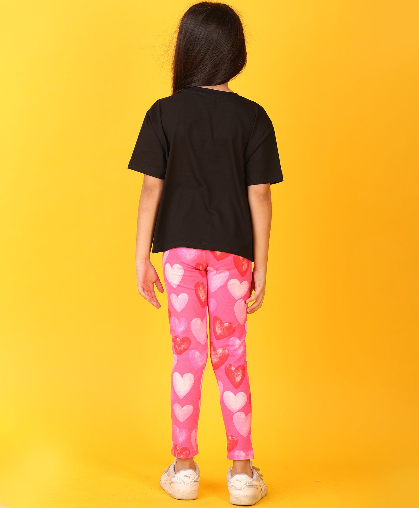 BLACK HEART PINK HEART LEGGING SET - BLACK/PINK