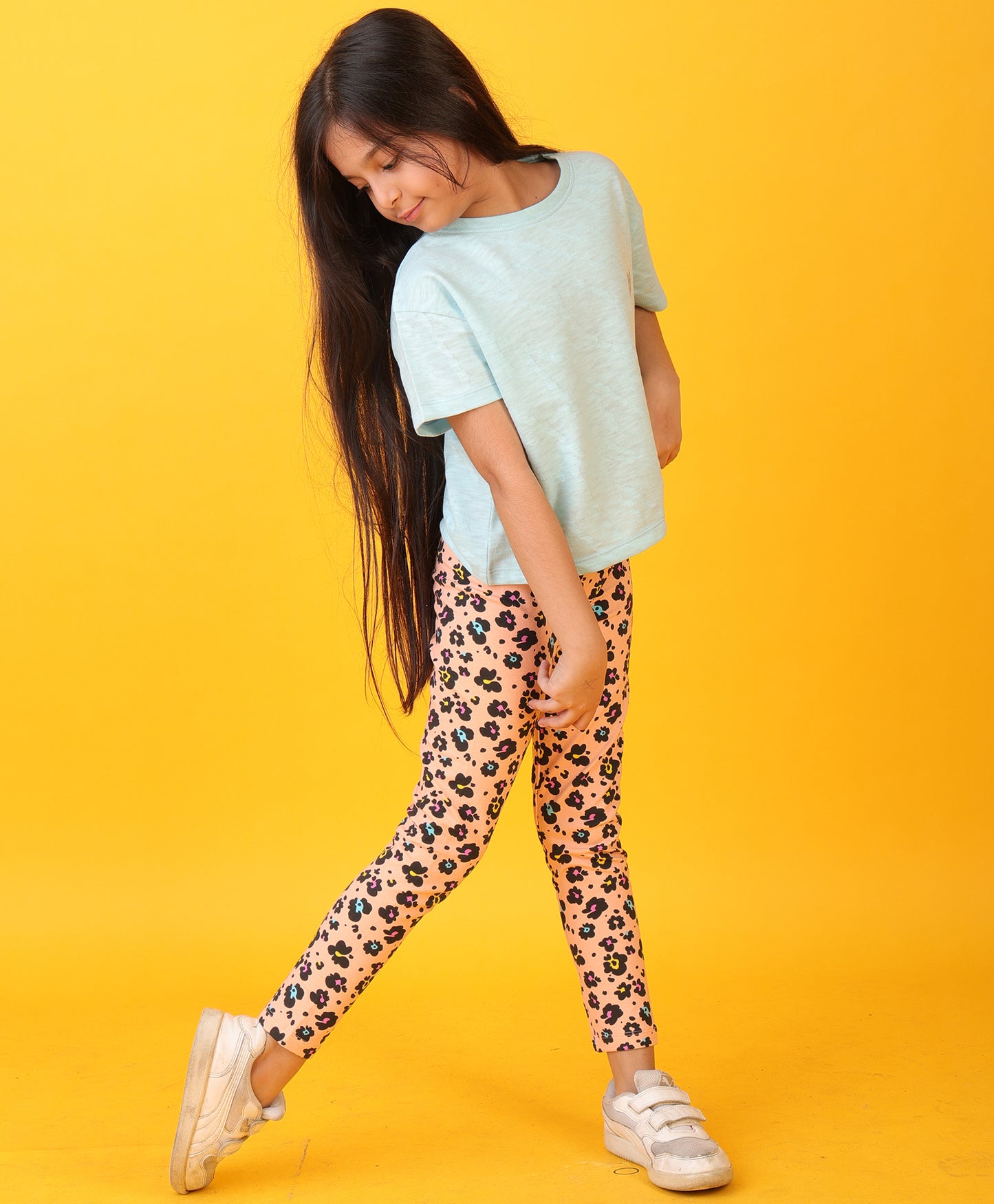 SKY HEART LEOPARD PEACH LEGGING SET - SKY/PEACH