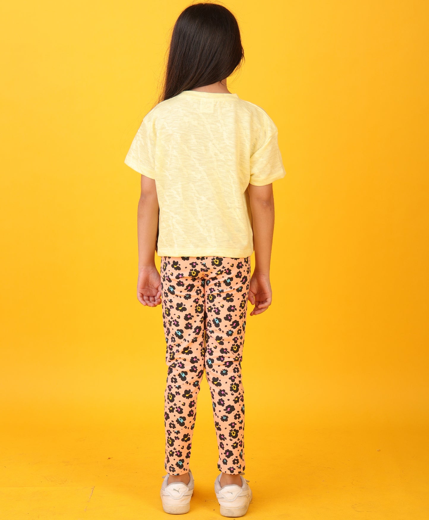 YELLOW JACQUARD LEOPARD LEGGINGS SET - YELLOW/PEACH