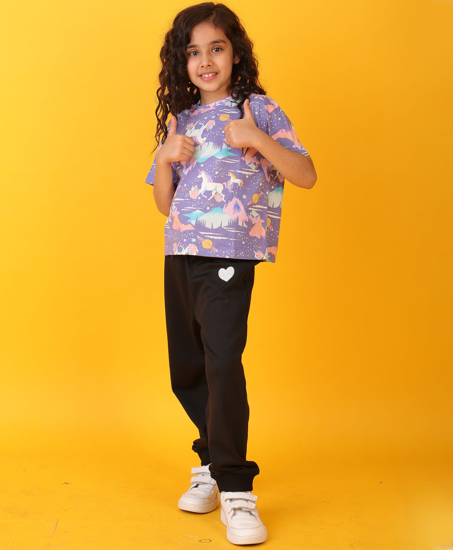 UNICORN PLANET BLACK HEART SUMMER JOGGER SET - PURPLE/BLACK